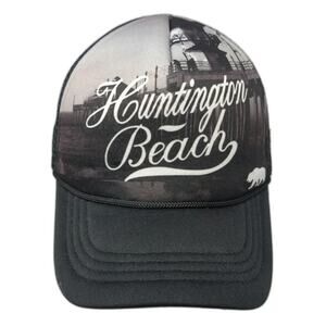 Premium Trucker Hat Black Gray One Size Huntington Beach California Pier Bear